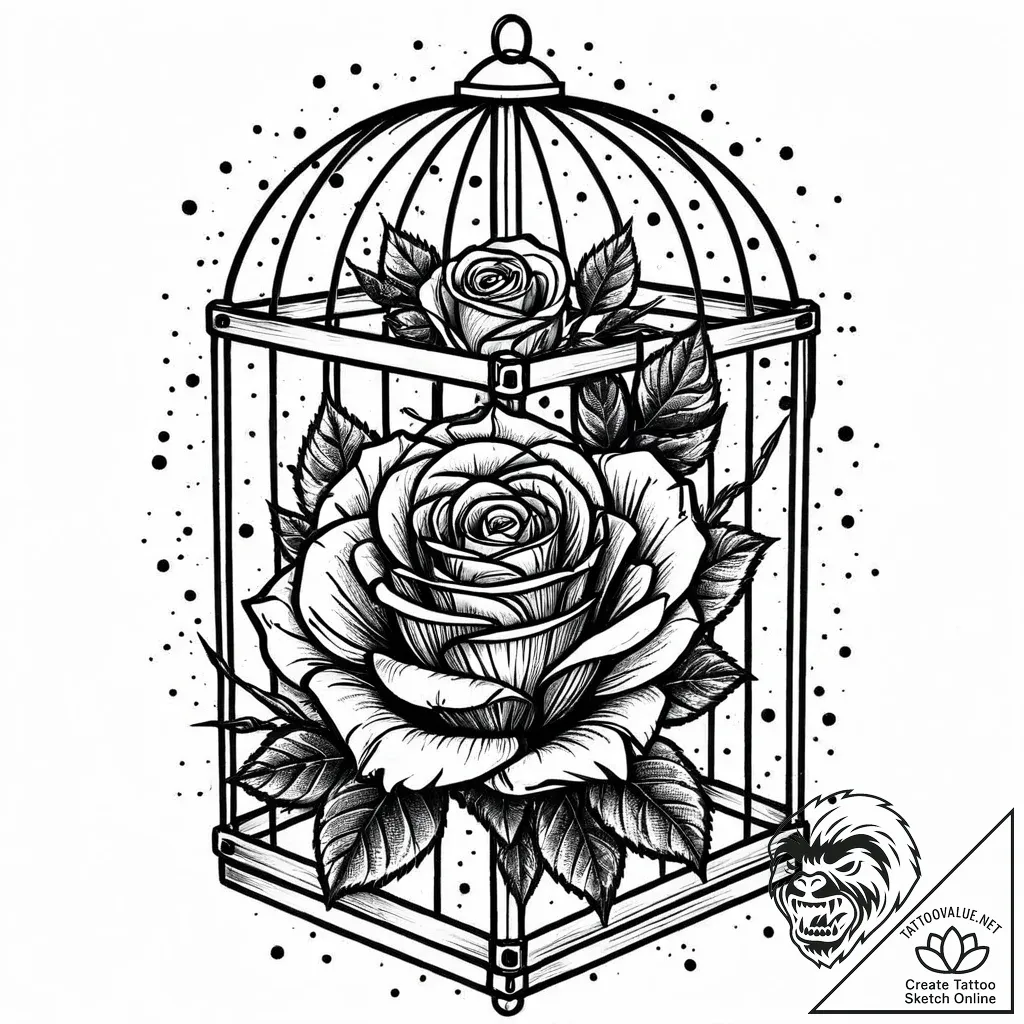Locked rose within iron cage, tattoo flash sh... - style Jaeger Mini - tattoo sketch (11.11.2025 09:49)
