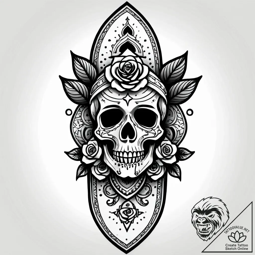 Skateboard, deck design visible, tattoo flash... - style Jagger Old - tattoo sketch (11.11.2025 09:51)