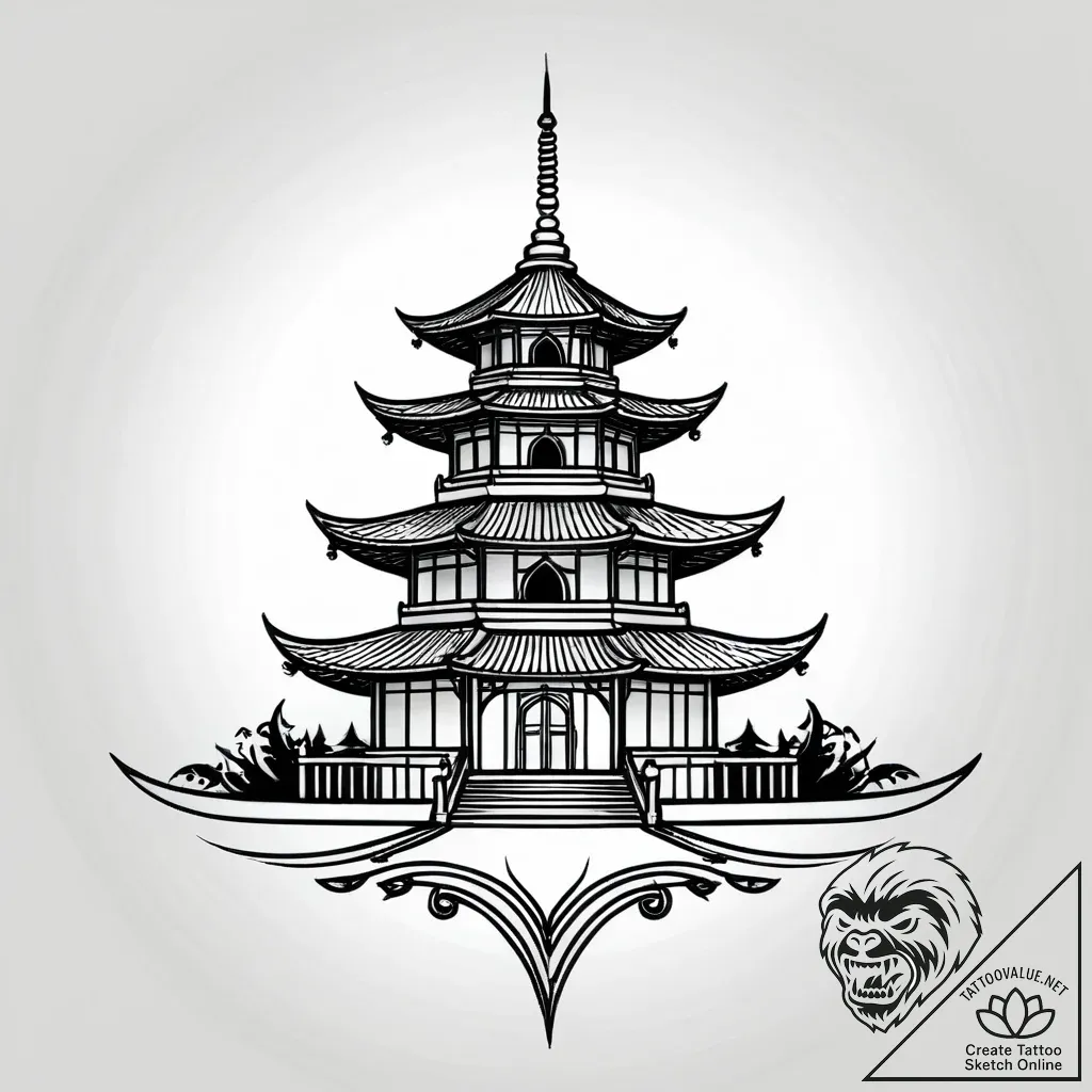 Pagoda, symbolizing wisdom and serenity, conc... - style Jagger Old - tattoo sketch (11.11.2025 10:04)