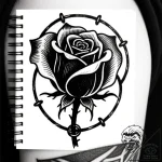 Locked rose within iron cage, tattoo line art… – style Flux Inscriptions – tattoo sketch (11.11.2025 10:07)