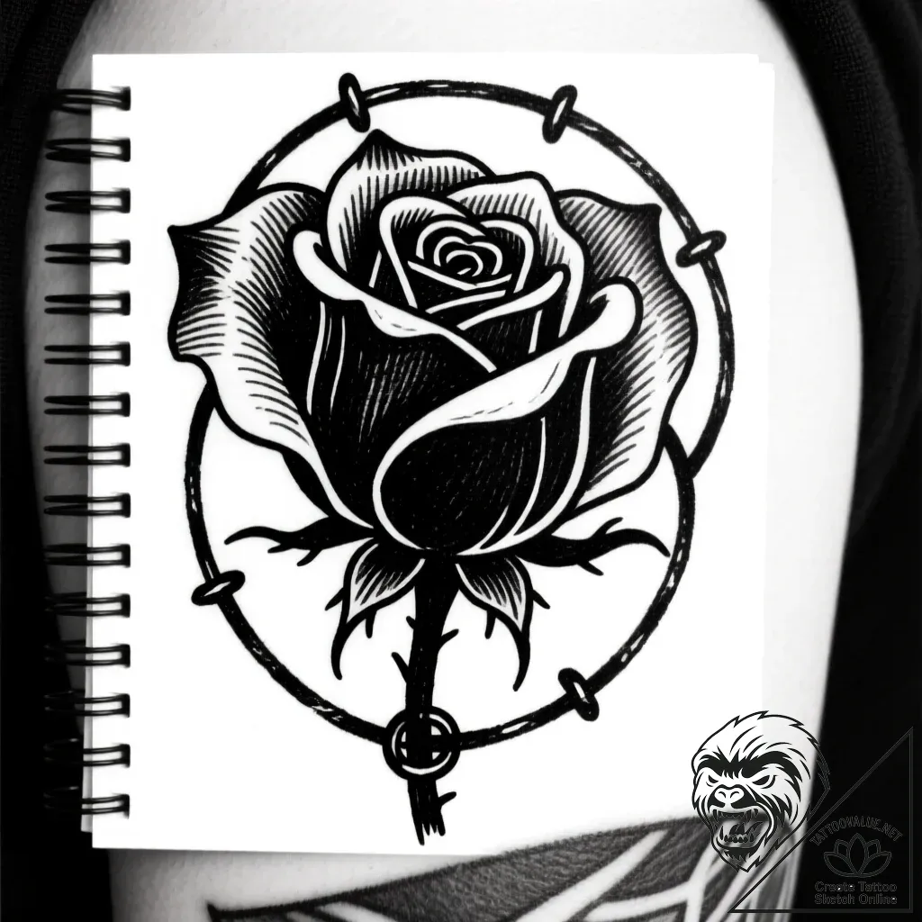 Locked rose within iron cage, tattoo line art... - style Flux Inscriptions - tattoo sketch (11.11.2025 10:07)