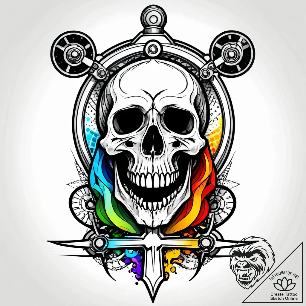Industrial hydraulic press crushing a skull,... - style Jagger Old - tattoo sketch (11.11.2025 10:40)