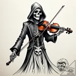 Grim reaper playing a skeletal violin, tattoo… – style Jaeger Simple – tattoo sketch (11.11.2025 10:46)
