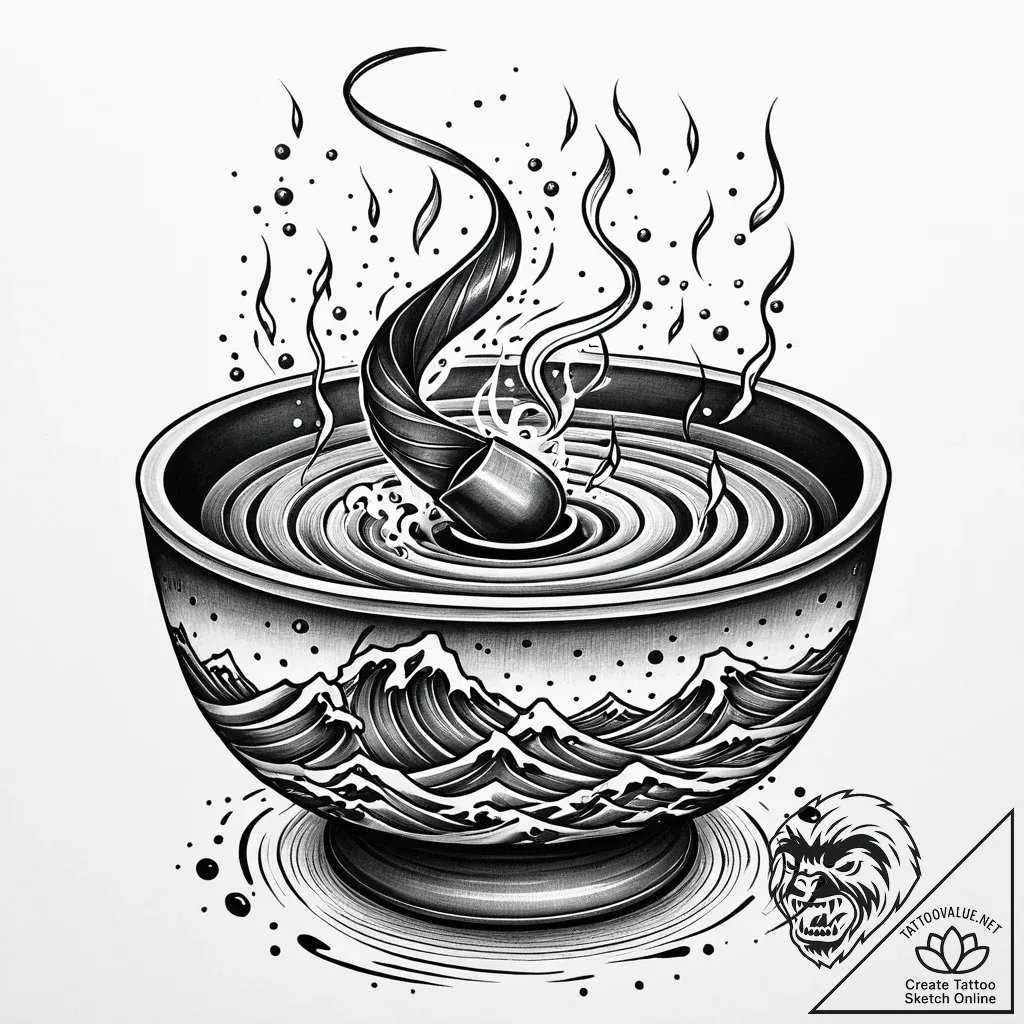 Singing bowl with sound waves visibly ripplin... - style Jaeger Mini - tattoo sketch (11.11.2025 10:48)