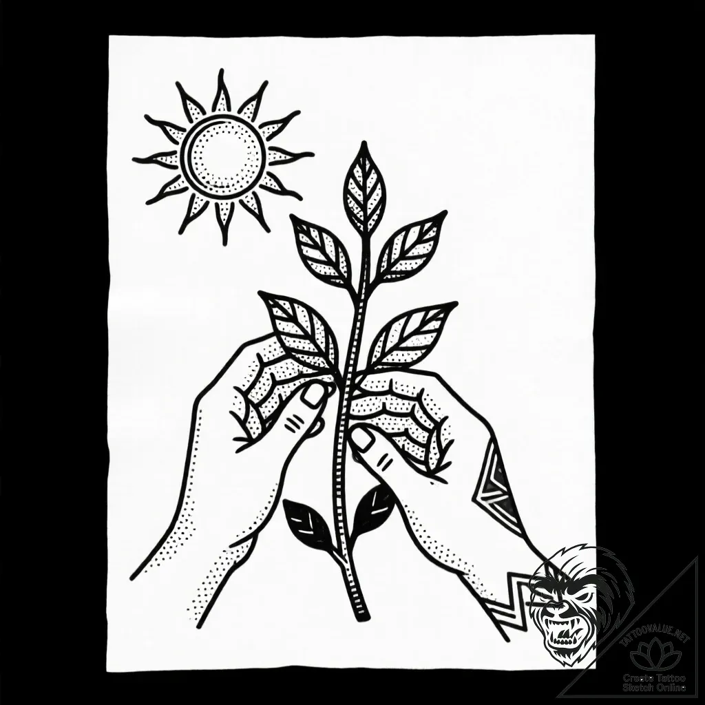 Tat tattoo sketch, volunteer hands planting s... - style Flux Inscriptions - tattoo sketch (11.11.2025 10:55)