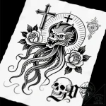Gorgon jellyfish, tattoo flash sheet design,… – style Flux Inscriptions – tattoo sketch (11.11.2025 11:07)