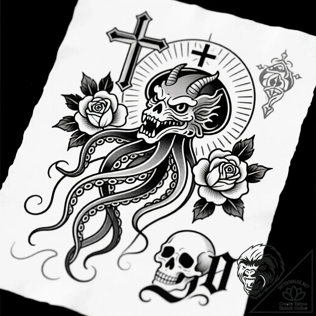 Gorgon jellyfish, tattoo flash sheet design,... - style Flux Inscriptions - tattoo sketch (11.11.2025 11:07)