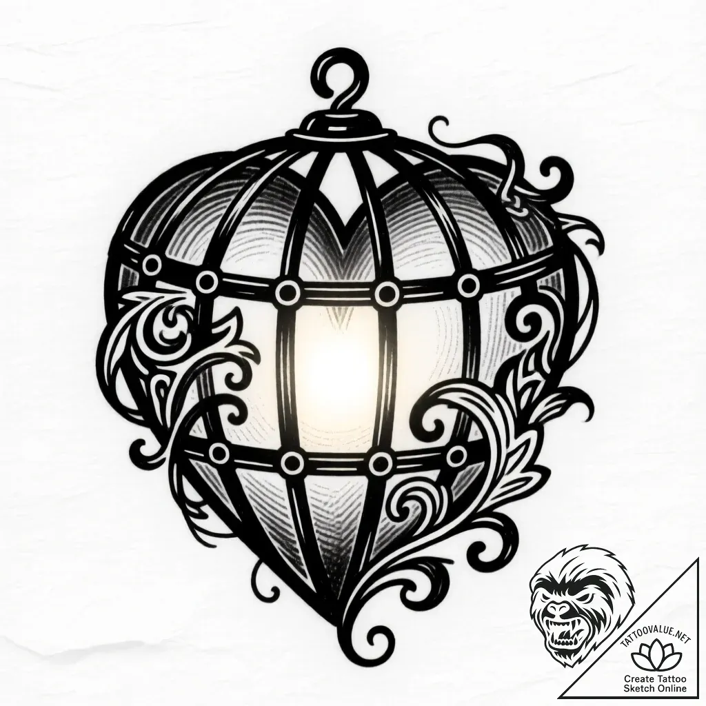 Caged heart glowing softly, tattoo sketch des... - style Flux Inscriptions - tattoo sketch (11.11.2025 11:31)