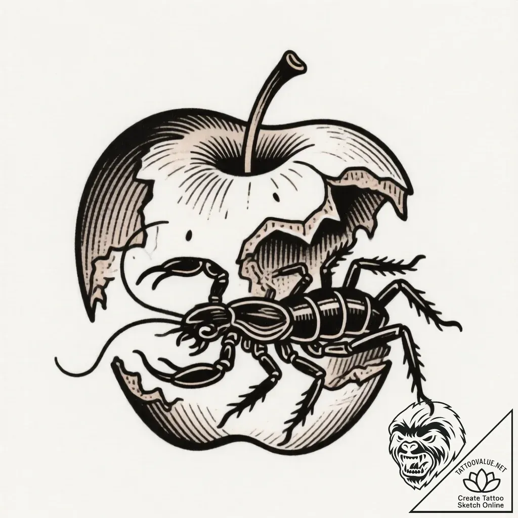 Apple rotting with worms, artistic tattoo ske... - style Flux Inscriptions - tattoo sketch (11.11.2025 12:07)