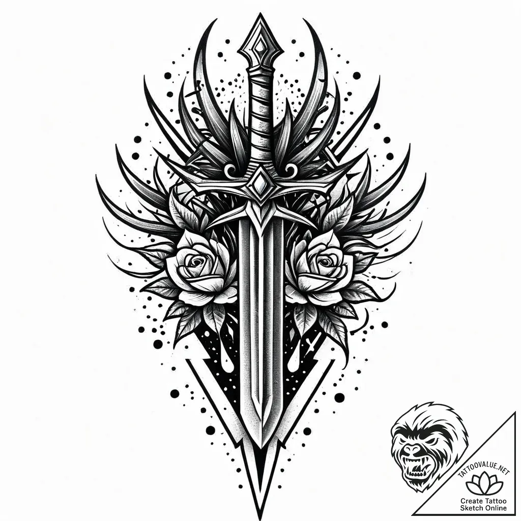 Hallowed dagger crowned with roots, tattoo fl... - style Jaeger Mini - tattoo sketch (11.11.2025 12:13)