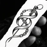 Needle wrapped in spectral chains, tattoo fla… – style Flux Inscriptions – tattoo sketch (11.11.2025 12:19)
