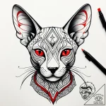 Sphynx cat with intricate, cybernetic tattoos… – style Jaeger Simple – tattoo sketch (11.11.2025 12:22)