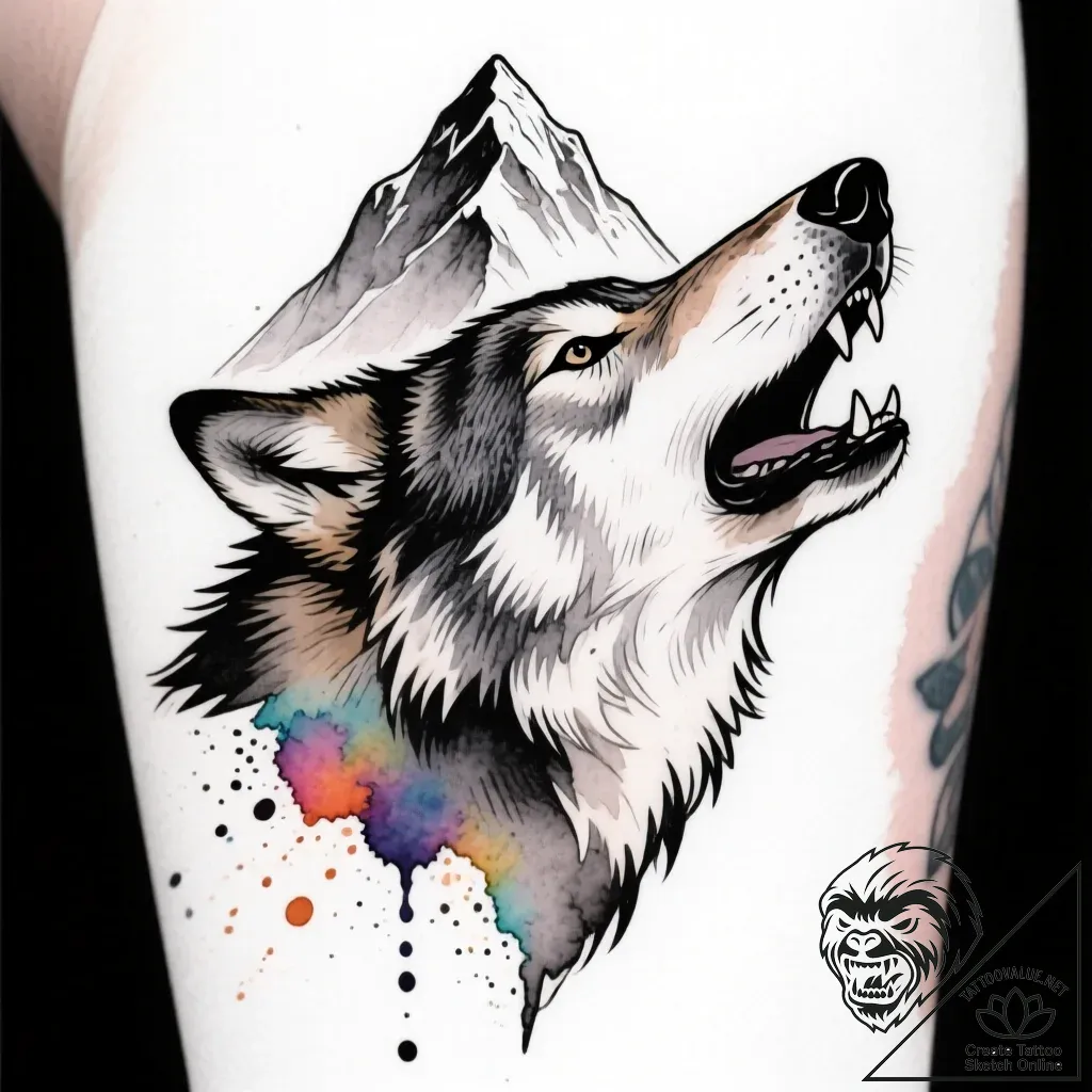 Mountain peak shaped like a howling wolf, art... - style Flux Inscriptions - tattoo sketch (11.11.2025 12:31)
