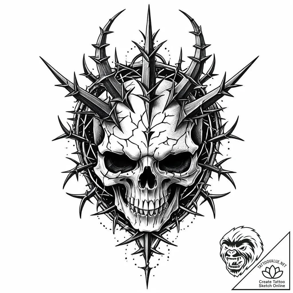Barbed thorns through skeletal chest, artisti... - style Jaeger Mini - tattoo sketch (11.11.2025 12:37)