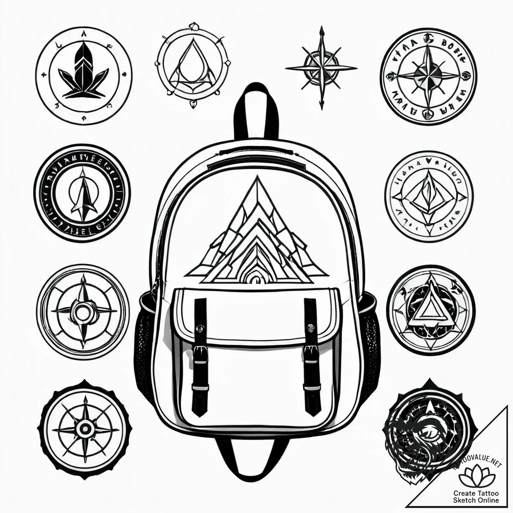 A detailed backpack with travel badges, wande... - style Jagger Old - tattoo sketch (11.11.2025 12:40)