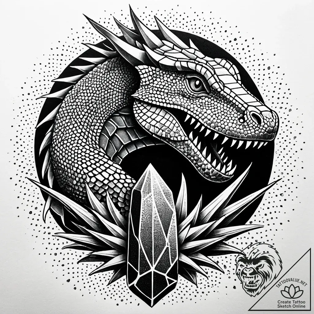 Komodo claws breaking stone relic, tattoo ske... - style Jaeger Simple - tattoo sketch (11.11.2025 12:46)
