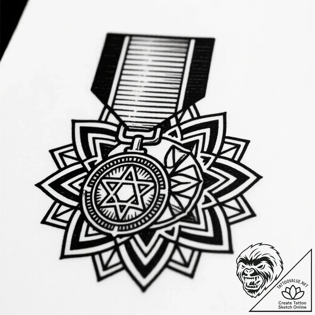 Medal of valor or achievement, tattoo line ar... - style Flux Inscriptions - tattoo sketch (11.11.2025 12:55)