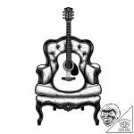 An acoustic guitar resting on a velvet chair… – style Jaeger Mini – tattoo sketch (11.11.2025 13:00)
