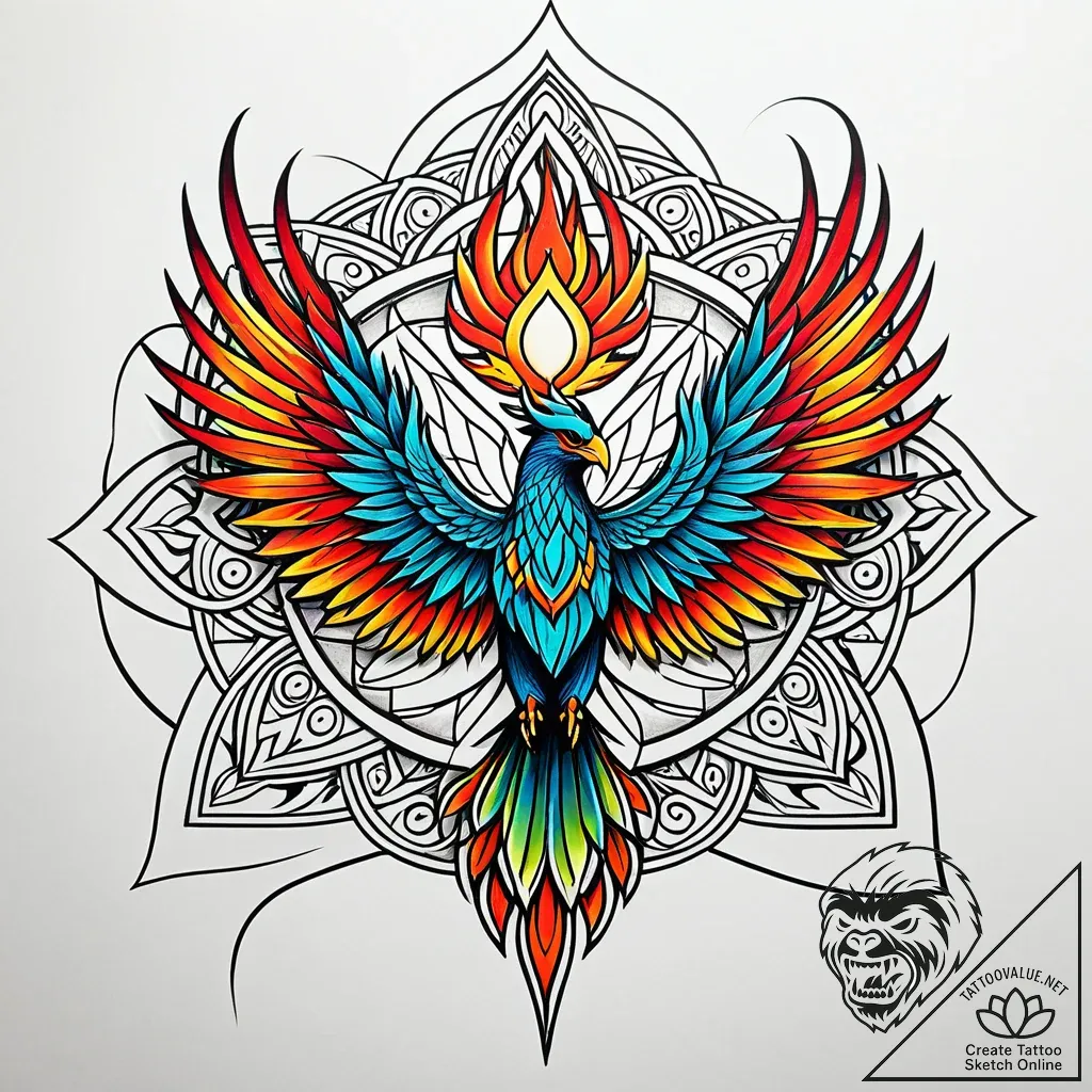Phoenix rising from ashes (already there, but... - style Jaeger Simple - tattoo sketch (11.11.2025 13:10)