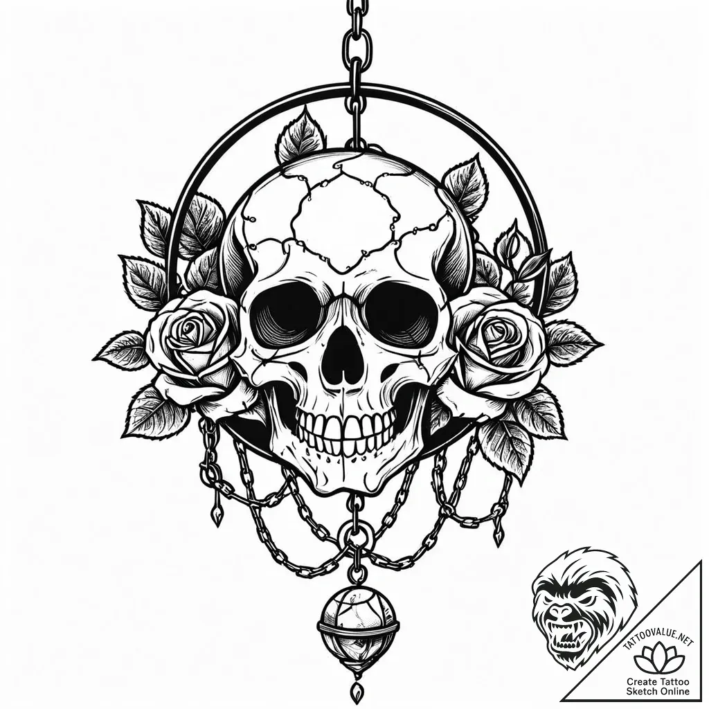 Blood orb suspended in chains, ink illustrati... - style Jaeger Mini - tattoo sketch (11.11.2025 13:13)