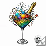 A whimsical bubble in champagne, festive,, ta… – style Jaeger Mini – tattoo sketch (11.11.2025 13:24)