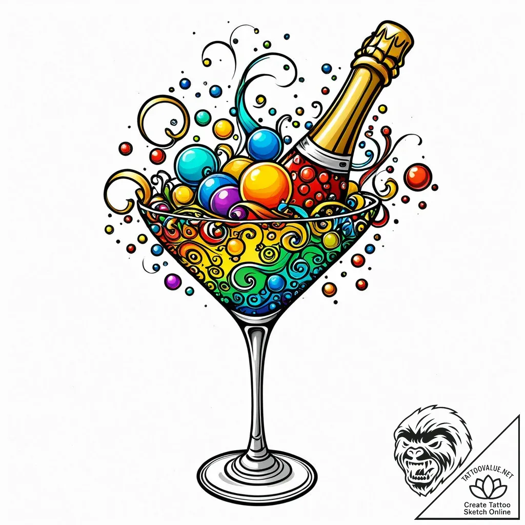 A whimsical bubble in champagne, festive,, ta... - style Jaeger Mini - tattoo sketch (11.11.2025 13:24)