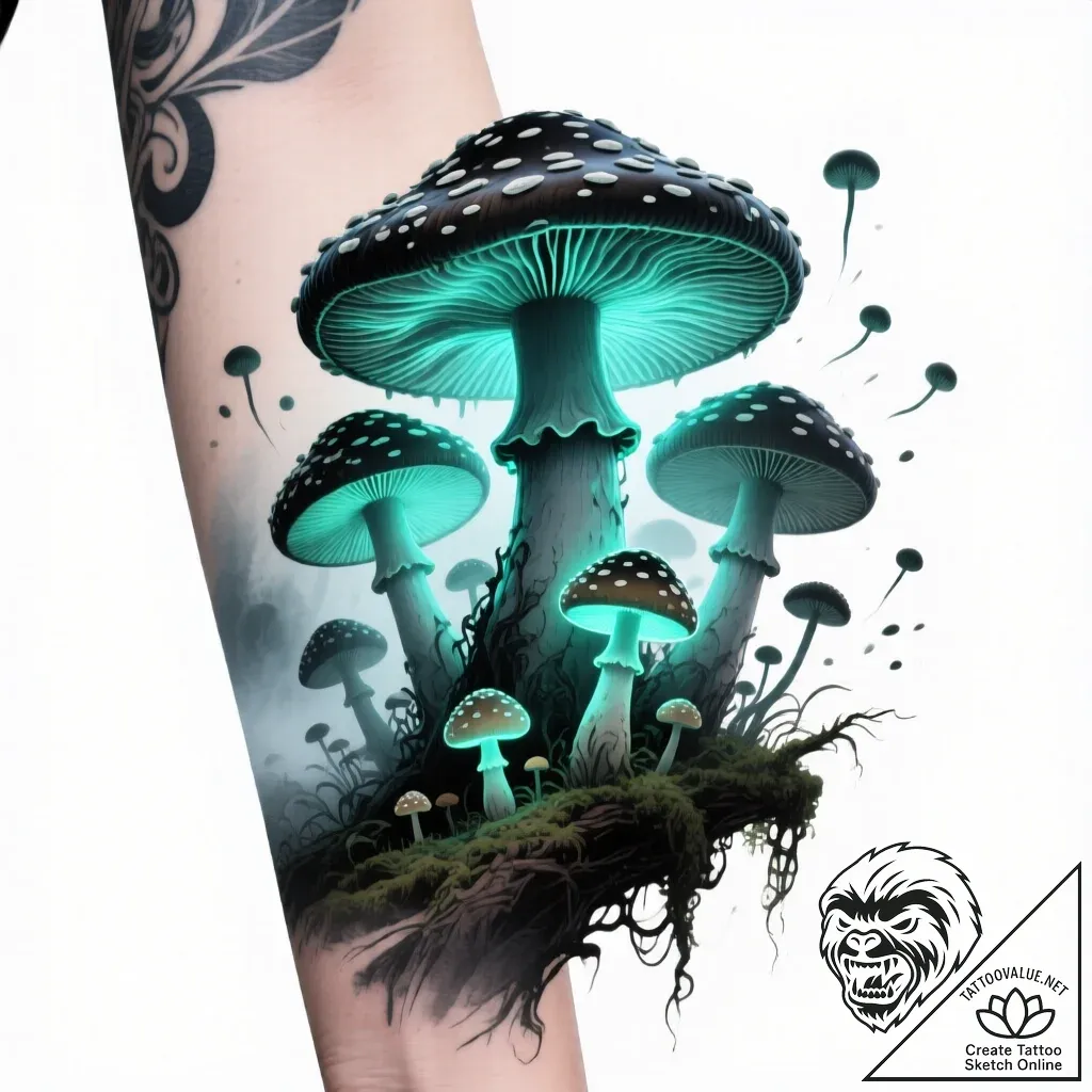Mushrooms - style Flux Inscriptions - tattoo sketch (11.11.2025 13:31)