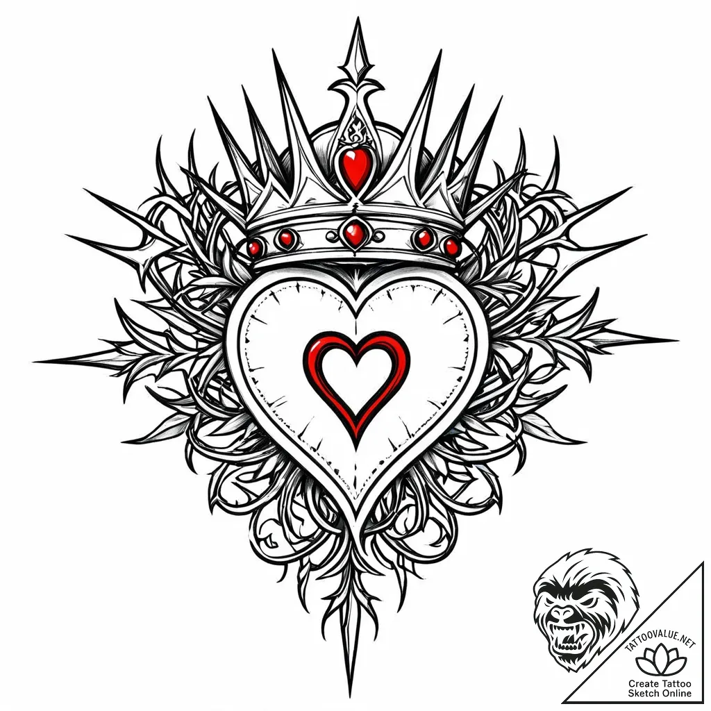 Unknown heart crowned with thorns, concept ar... - style Jaeger Mini - tattoo sketch (11.11.2025 13:36)