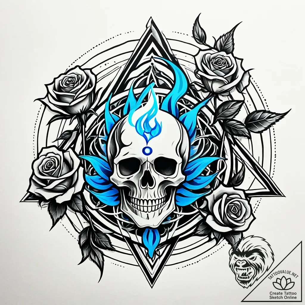 A magical blue flame dancing, mystical energy... - style Jaeger Simple - tattoo sketch (11.11.2025 13:46)