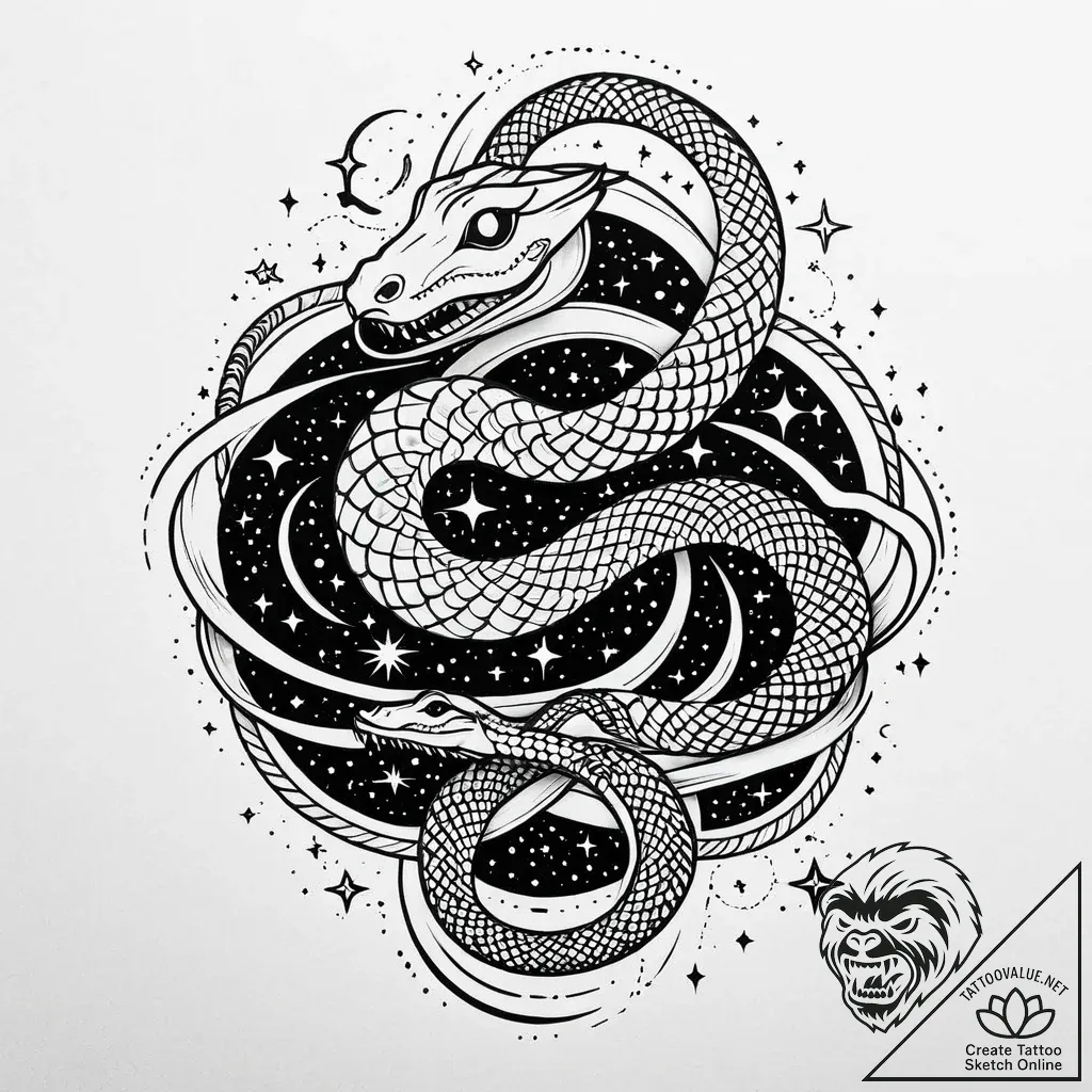 Cosmic serpent weaving through stars, concept... - style Jaeger Mini - tattoo sketch (11.11.2025 13:48)
