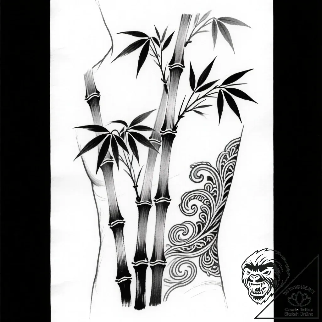 Tattoo sketch, japanese ink wash style bamboo... - style Flux Inscriptions - tattoo sketch (11.11.2025 13:55)