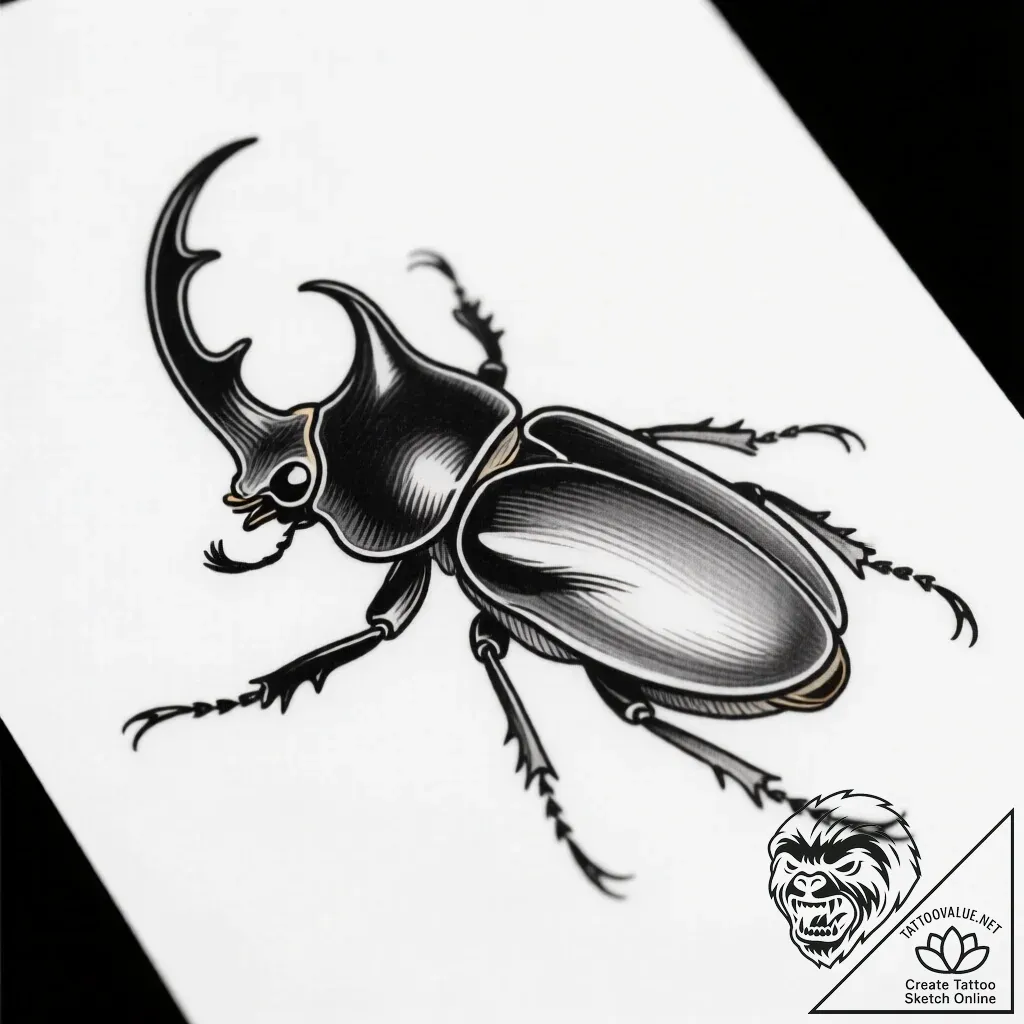 Rhino beetle with a horn of polished obsidian... - style Flux Inscriptions - tattoo sketch (11.11.2025 14:07)