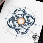 Gyroscopic device with rings spinning around… – style Flux Inscriptions – tattoo sketch (11.11.2025 14:19)
