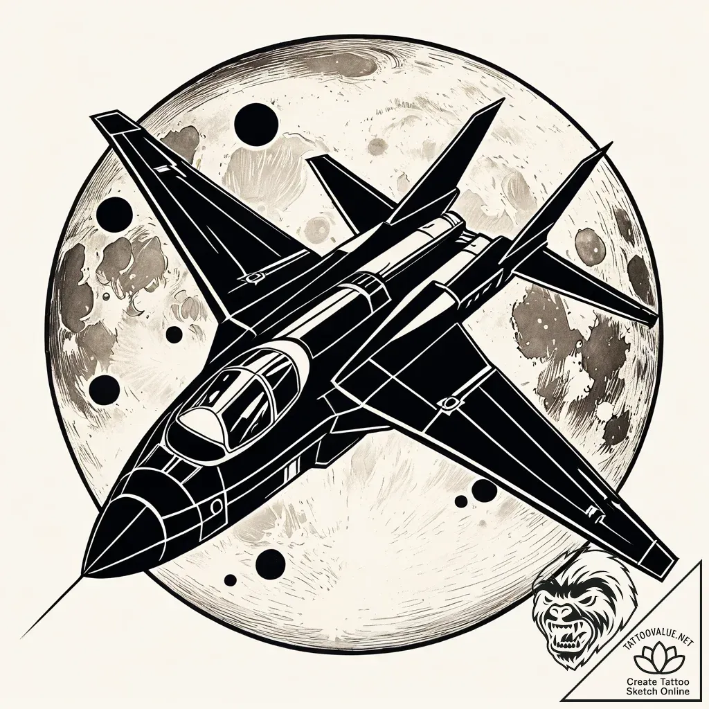 Stealth bomber silhouette against a full moon... - style Jaeger Simple - tattoo sketch (11.11.2025 14:22)