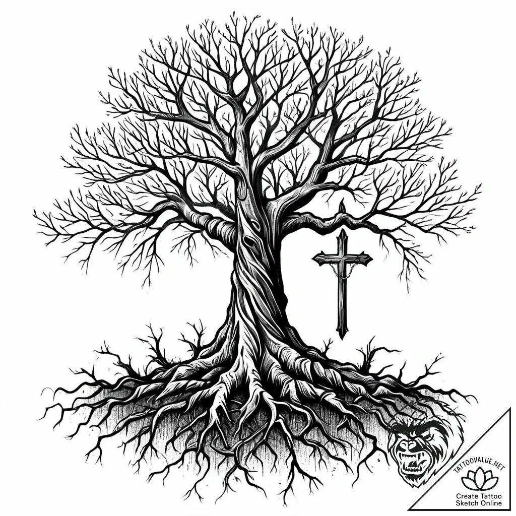 Beech tree with deep, visible roots, tattoo d... - style Jaeger Mini - tattoo sketch (11.11.2025 14:24)