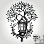 Lantern chained to spectral tree, concept art… – style Jagger Old – tattoo sketch (11.11.2025 14:28)