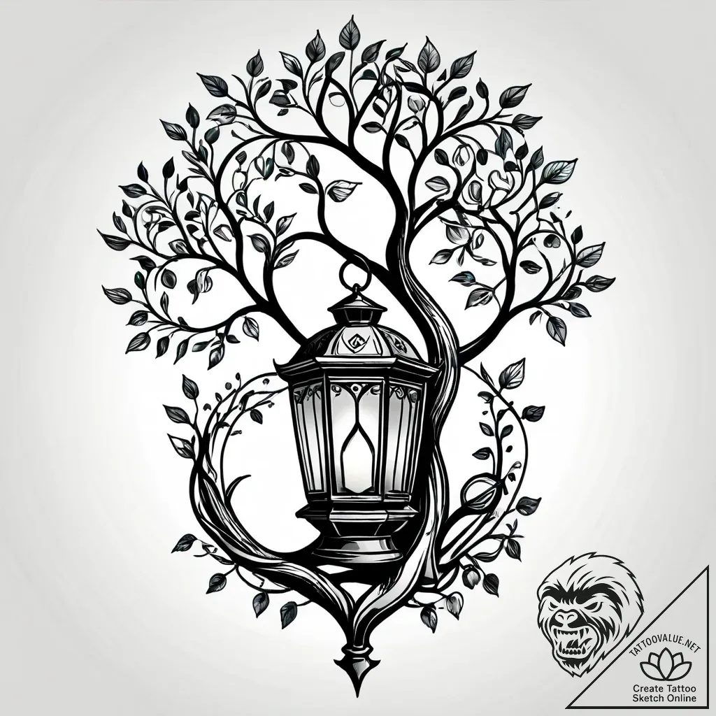 Lantern chained to spectral tree, concept art... - style Jagger Old - tattoo sketch (11.11.2025 14:28)