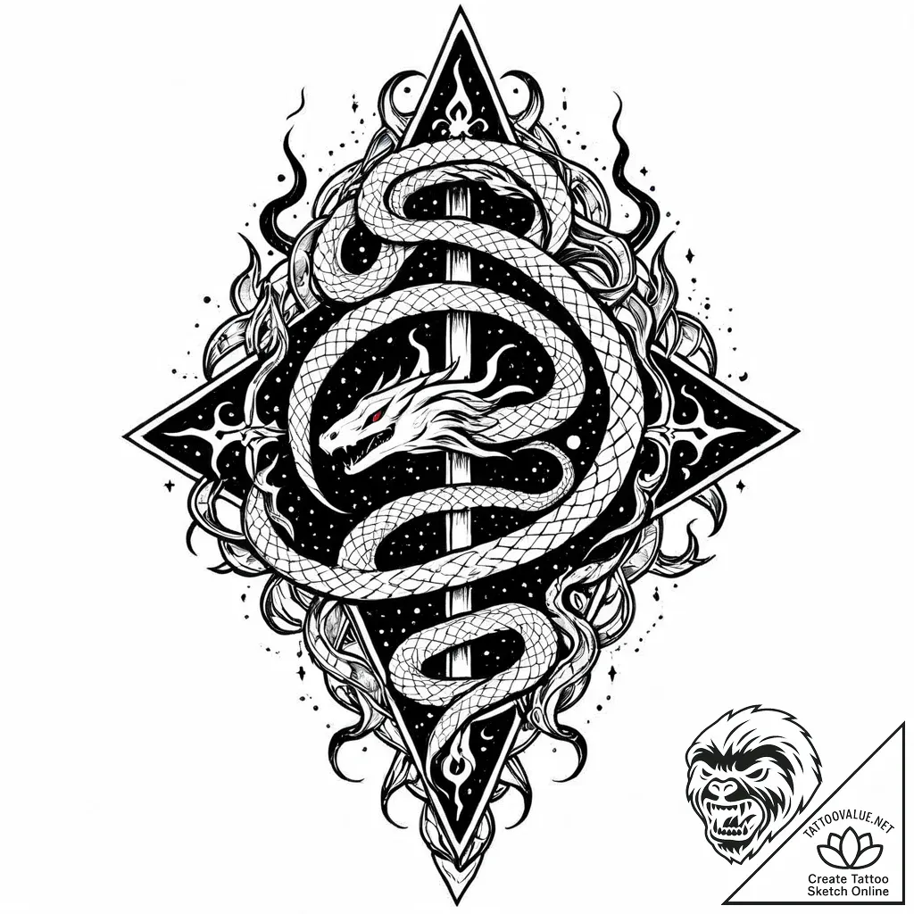 Hidden serpent devouring celestial flame, tat... - style Jaeger Mini - tattoo sketch (11.11.2025 14:37)