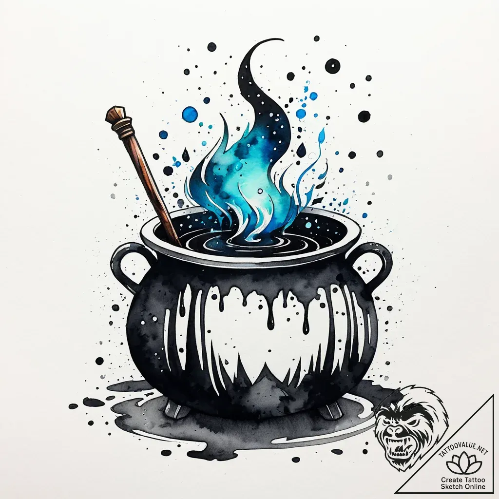 A witch's cauldron, ink illustration for tatt... - style Jaeger Simple - tattoo sketch (11.11.2025 14:45)
