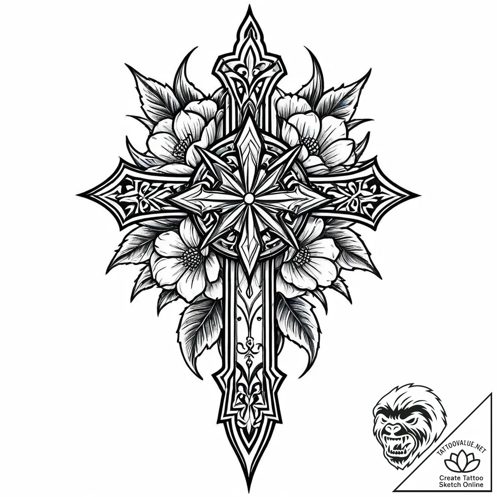 Thorned dagger beneath frozen bloom, tattoo d... - style Jaeger Mini - tattoo sketch (11.11.2025 14:49)