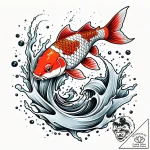 Koi fish leaping through ice, tattoo flash sh… – style Jaeger Simple – tattoo sketch (11.11.2025 14:57)