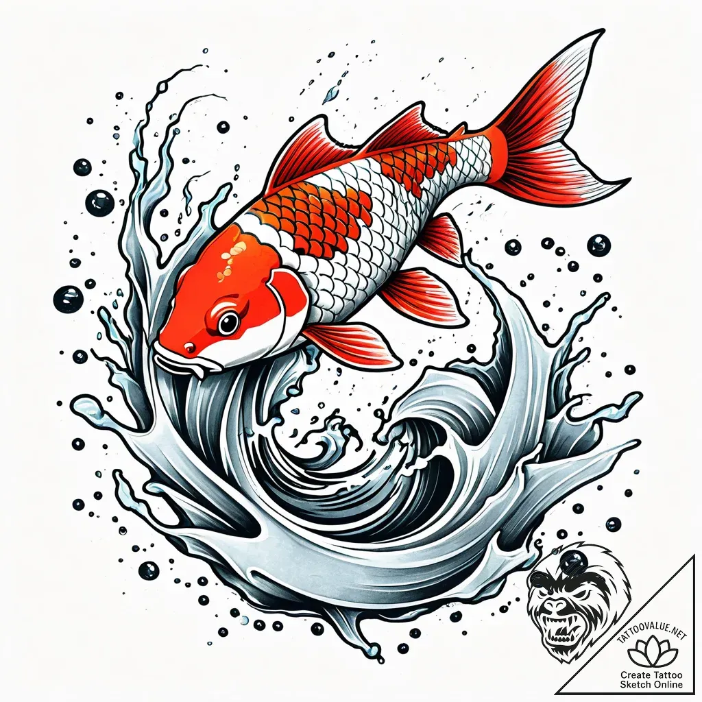 Koi fish leaping through ice, tattoo flash sh... - style Jaeger Simple - tattoo sketch (11.11.2025 14:57)
