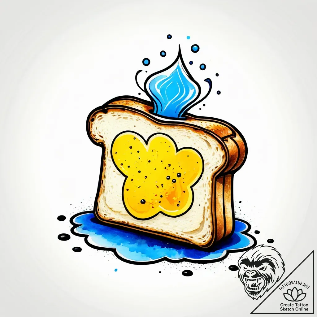 Toast with butter, popping from toaster, ink... - style Jagger Old - tattoo sketch (11.11.2025 15:04)