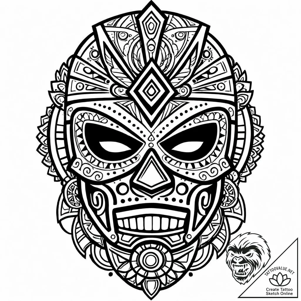 Luchador mask with intricate, aztec-cyberpunk... - style Jaeger Mini - tattoo sketch (11.11.2025 15:13)