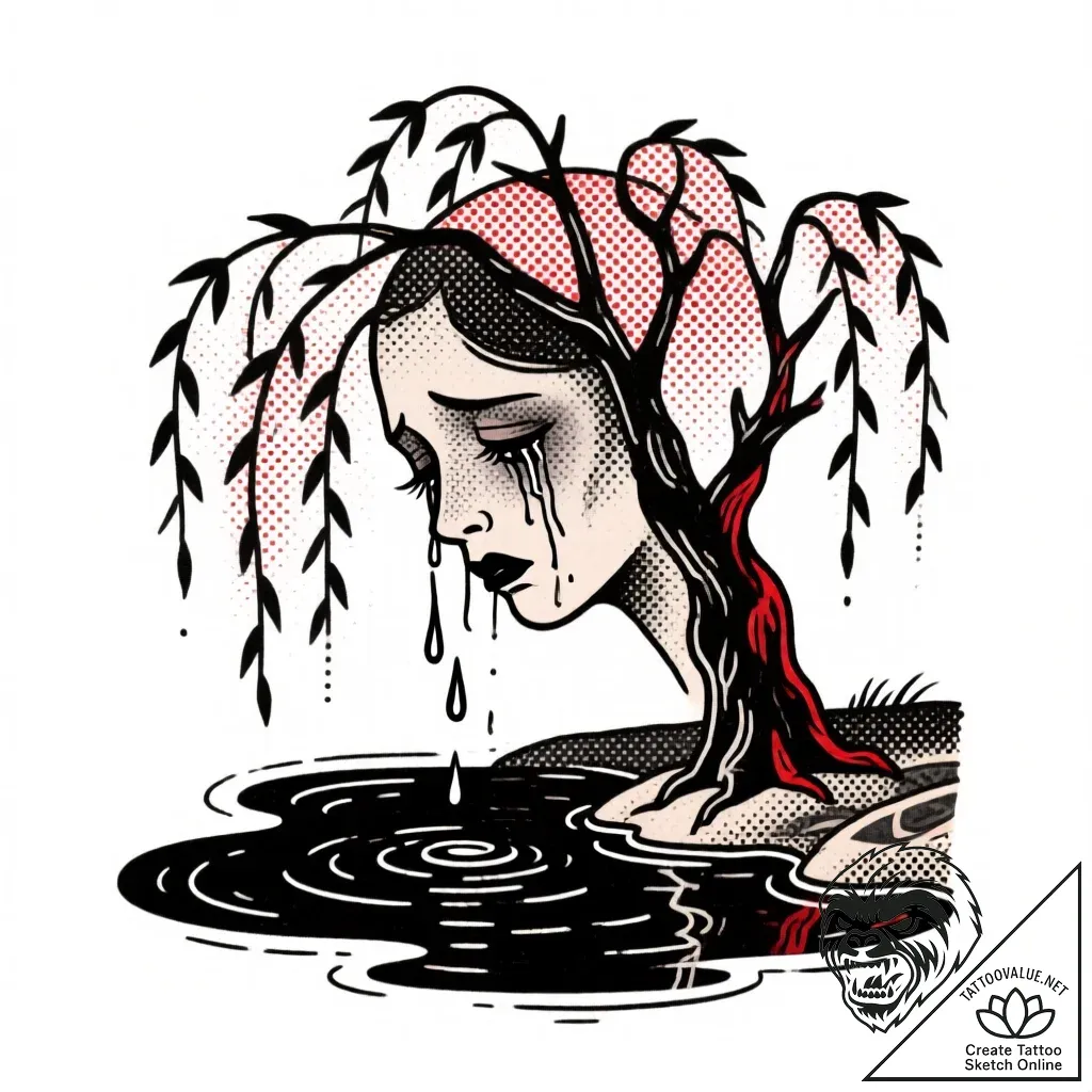 Weeping willow tree, its branches gently touc... - style Flux Inscriptions - tattoo sketch (11.11.2025 15:19)