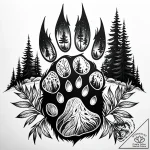 Paw print of a wolf, containing a forest scen… – style Jaeger Simple – tattoo sketch (11.11.2025 15:21)