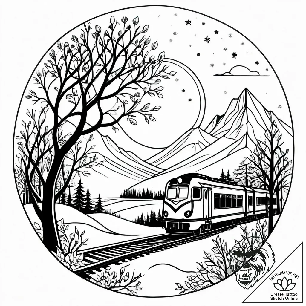 Tattoo sketch, snow-covered trees along railw... - style Jagger Old - tattoo sketch (11.11.2025 15:28)
