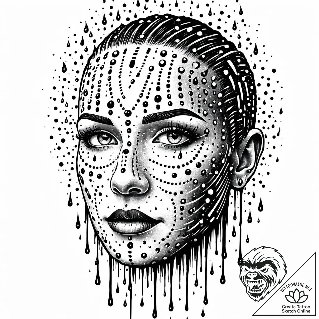 Binary code raining down to form a ghostly hu... - style Jaeger Mini - tattoo sketch (11.11.2025 16:01)