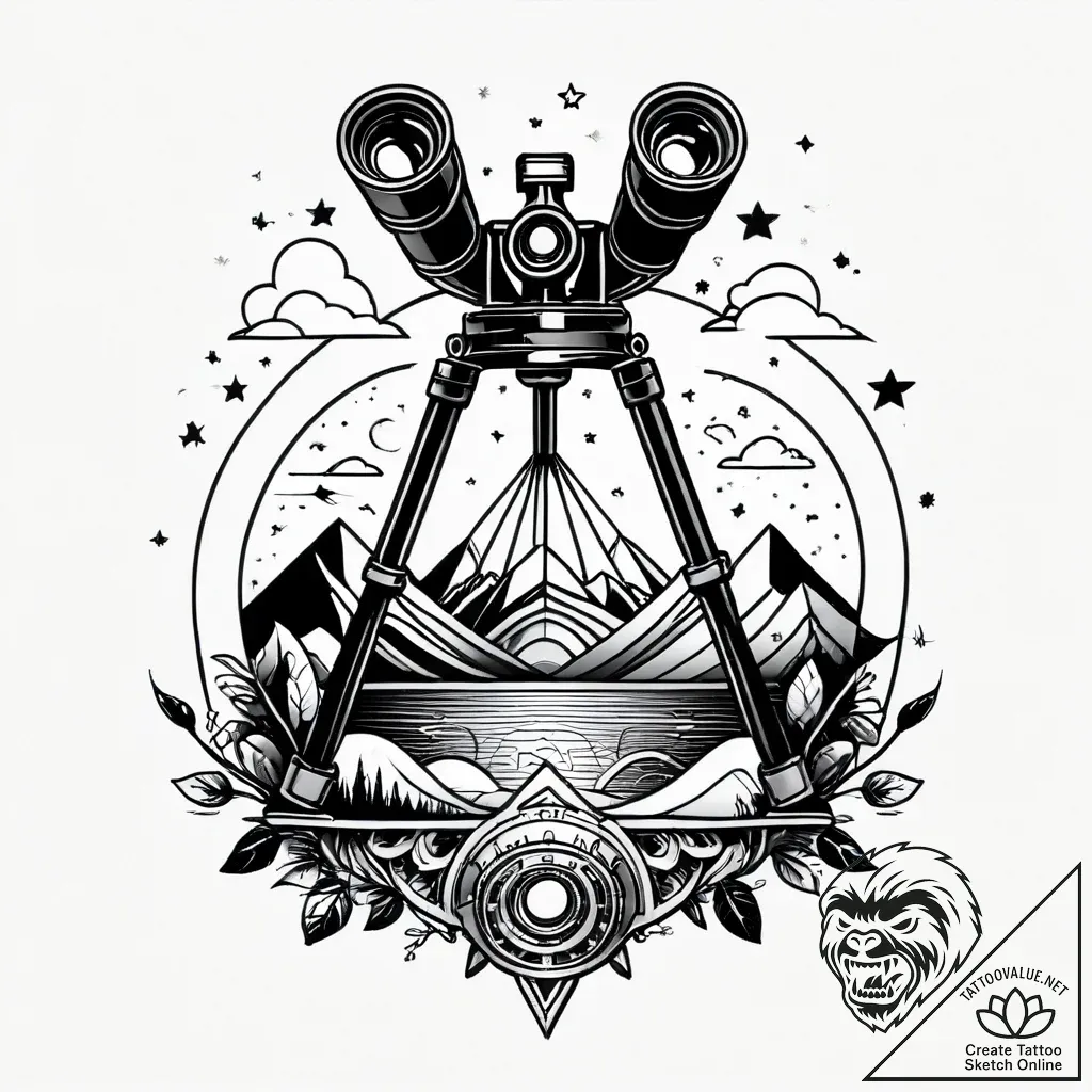 A detailed binoculars scanning a distant land... - style Jagger Old - tattoo sketch (11.11.2025 16:03)