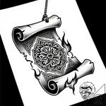 Corrupted scroll burning mid-air, tattoo draw… – style Flux Inscriptions – tattoo sketch (11.11.2025 16:07)